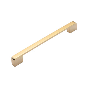 Polished gold-tone straight bar pull with squared ends, option No. 2, 192 mm.