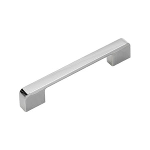 Polished silver-tone straight bar pull with squared ends, option No. 2, 128 mm.