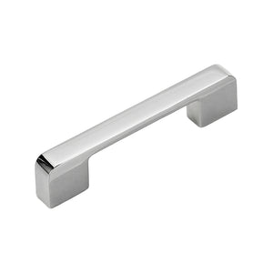 Polished silver-tone straight bar pull with squared ends, option No. 2, 96 mm.