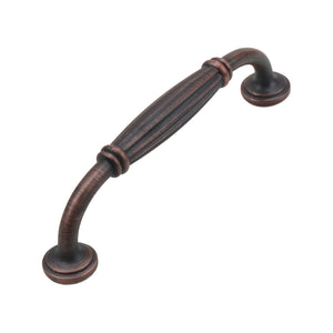 Red bronze-tone fluted bar pull with round feet, 128 mm, option No. 6.