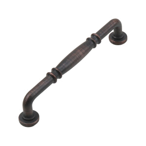 Red bronze-tone bar pull with a turned tapered grip and ring details, 128 mm, option No. 1.