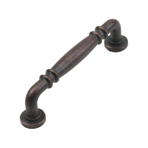 Red bronze-tone bar pull with a turned tapered grip and ring details, 96 mm, option No. 1.