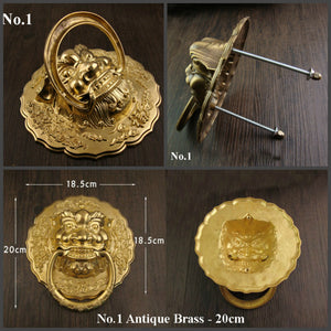 Brass Lion Door Knocker Ring Pulls - Antique Bronze Finish Hardware - No.1 Ant.Brass 20cm / 1pc