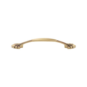 Brass and rose gold-tone curved bridge pull with patterned ends.