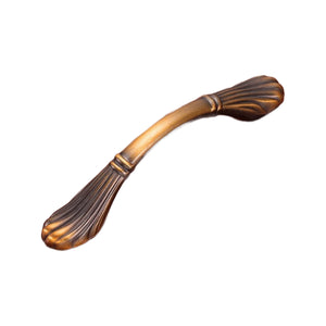 Bronze-tone curved bridge pull with fluted fan-shaped ends, option No. 16, 96 mm.