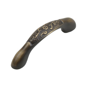 Bronze-tone bridge pull with an engraved scrollwork band, option No. 6, 90 mm.
