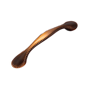 Brown curved bridge pull with dotted edge detail and wide oval ends, option No. 14, 128 mm.