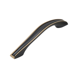 Dark antique-tone arched bridge pull with gold-tone edging, 96 mm, option No. 12.