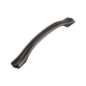 Dark bronze arched bridge pull with gold-tone edging, option No. 4, 162 mm.