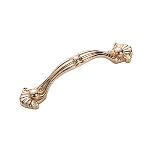 Rose gold-tone arched bridge pull with ornate floral ends, option No. 6, 96 mm.