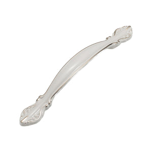 White arched bridge pull with floral tip mounts, option No. 12, 128 mm.