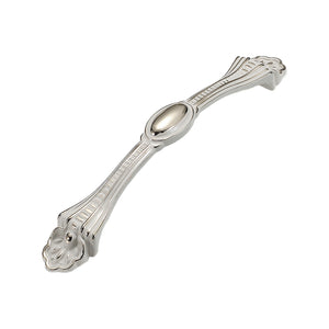 White bridge pull with an oval center accent and floral ends, option No. 18, 128 mm.