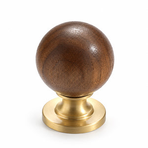 Dark wood ball cabinet knob on a brass pedestal, style #1 (30 mm).
