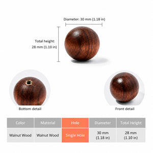 Measurements for round walnut wood cabinet knob, style #1 (30 mm).
