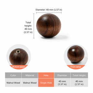 Measurements for round walnut wood cabinet knob, style #1 (40 mm).