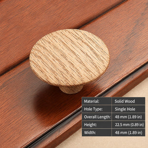 Measurements for flat round white oak cabinet knob, style #1 (48 mm).