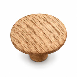 Flat round white oak cabinet knob, style #1 (48 mm).