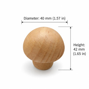 Measurements and mounting details for grooved round beech wood cabinet knob, style #1 (40 mm diameter).