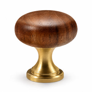 Dark wood mushroom cabinet knob on a brass pedestal, style #1.