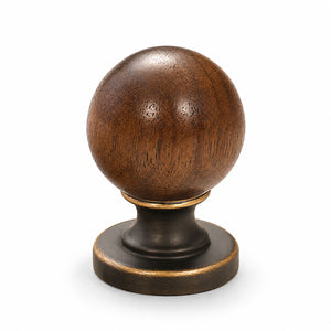 Dark wood ball cabinet knob with antique bronze brass base, style #10 (25 mm).