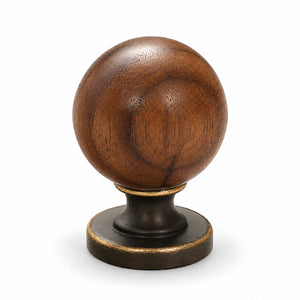 Dark wood ball cabinet knob with antique bronze brass base, style #10 (30 mm).