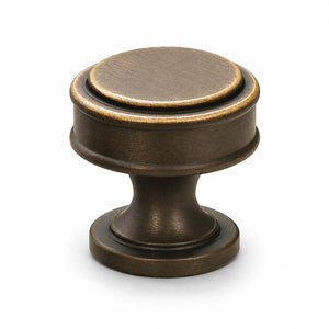 Tiered round antique bronze brass cabinet knob, style #15.