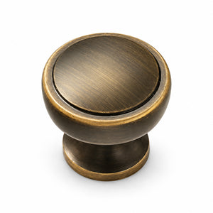 Side and mounting view of tiered round antique bronze brass cabinet knob, style #15.