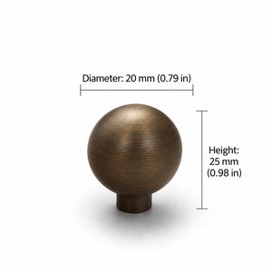 Measurements for bronze-finish solid brass round cabinet knob, style #2 (20 mm).