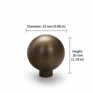 Measurements for bronze-finish solid brass round cabinet knob, style #2 (25 mm).