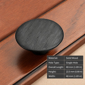 Measurements for flat round black oak cabinet knob, style #2 (48 mm).