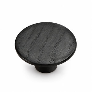 Flat round black oak cabinet knob, style #2 (48 mm).