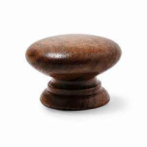Turned walnut wood cabinet knob with a stepped round base, style #2.