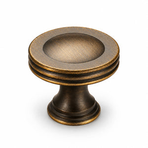 Ringed concave antique bronze brass cabinet knob, style #22.