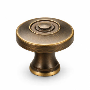 Concentric-ring antique bronze brass cabinet knob, style #23.