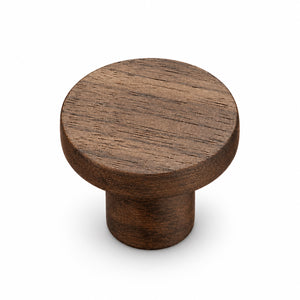Flat round walnut wood cabinet knob, style #3 (33 mm).