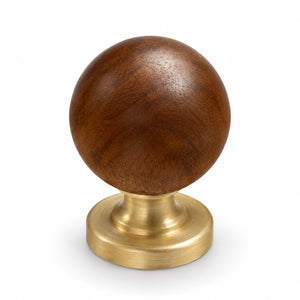 Dark wood ball cabinet knob on a brass base, style #3 (25 mm).