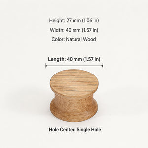Dimensions of round oak wood cabinet knob, style #3.
