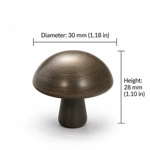 Measurements for bronze-finish solid brass round cabinet knob, style #4.