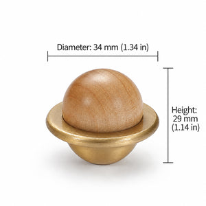 Measurements for light wood half-ball cabinet knob set in a brass cup, style #4.