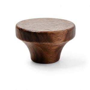 Walnut wood mushroom cabinet knob with a flat round top, style #4.