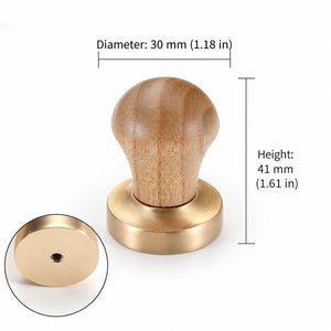 Measurements for rounded oak wood cabinet knob with brass base, style #5.