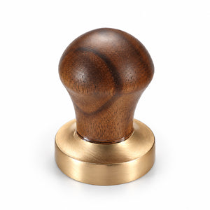 Rounded walnut wood cabinet knob with brass base, style #5.