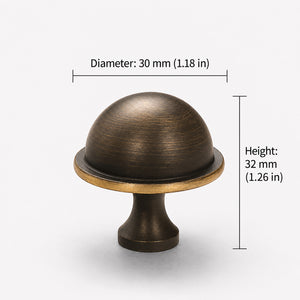 Measurements for bronze-finish solid brass round cabinet knob, style #6.