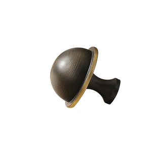 Additional angle of bronze-finish solid brass round cabinet knob, style #6.
