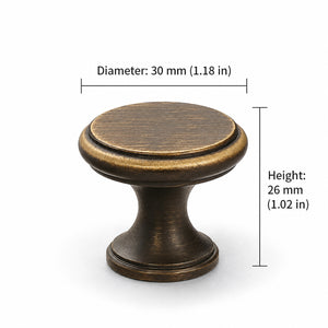 Measurements for bronze-finish solid brass round cabinet knob, style #8.
