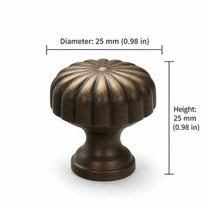 Measurements for bronze-finish solid brass round cabinet knob, style #9 (25 mm).