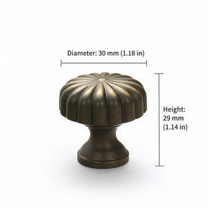 Measurements for bronze-finish solid brass round cabinet knob, style #9 (30 mm).