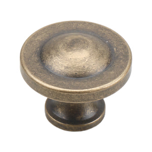 Aged bronze-tone round cabinet knob with a textured shallow dished face, option No. 2.