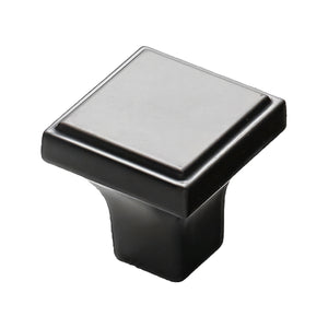 Black square cabinet knob with a beveled face and outlined edge, option No. 6.