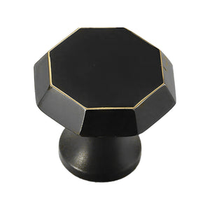Black bronze low faceted cabinet knob with a broad flat top, option No. 3.